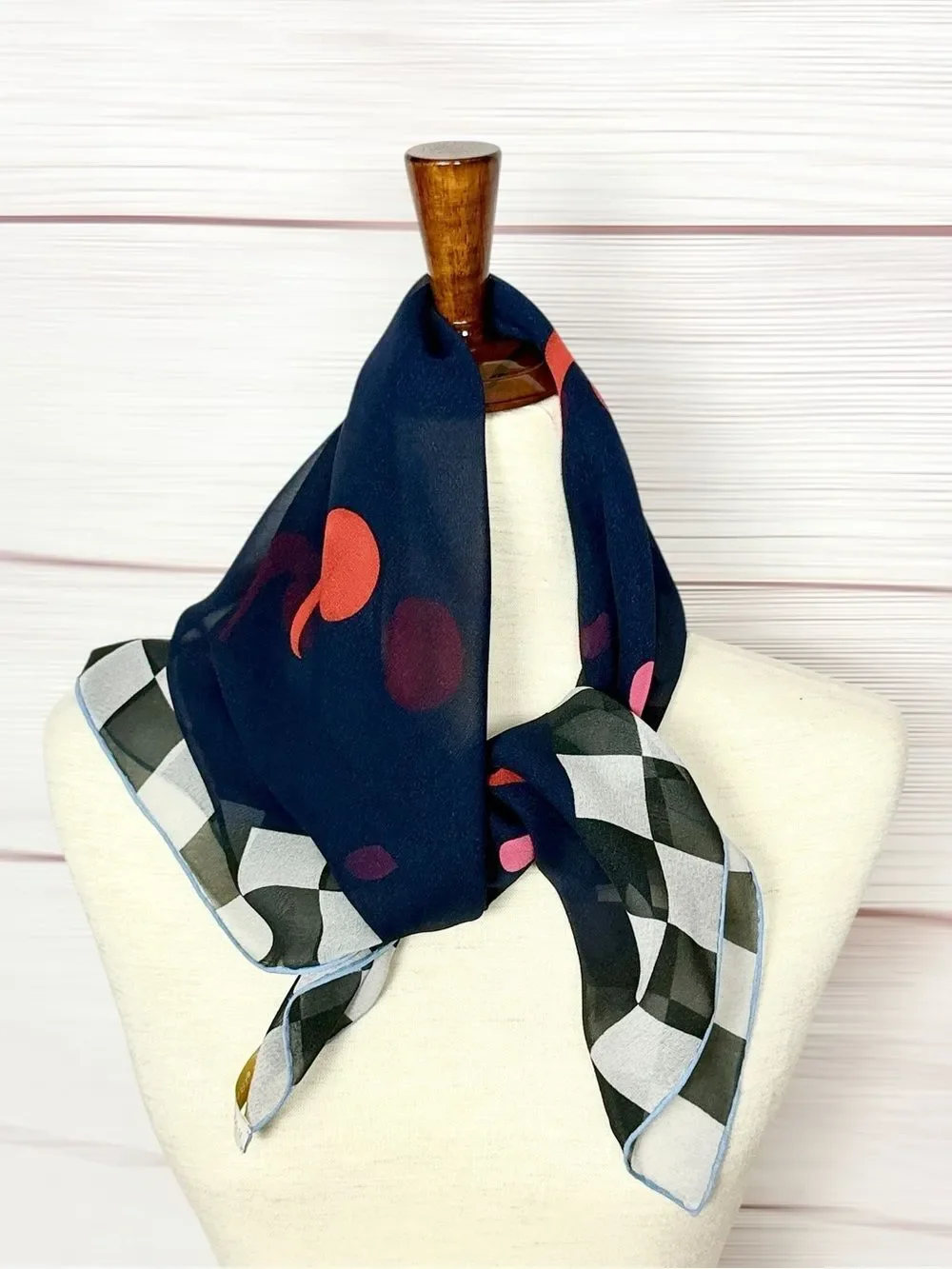 Bvlgari Signed Davide Pizzigoni Silk Chiffon Scarf Abstract Checkerboard Italy